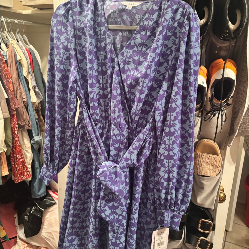 Nicole Miller Purple Floral Long Sleeve Dress